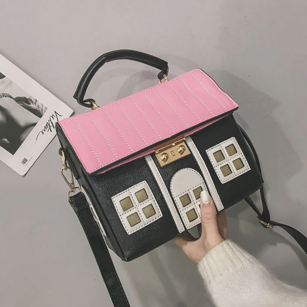 Cartoon Cute Contrasting Color House Handbag Creative Square Bag Female Crossbody Shoulder Bags Top-Handle Bags