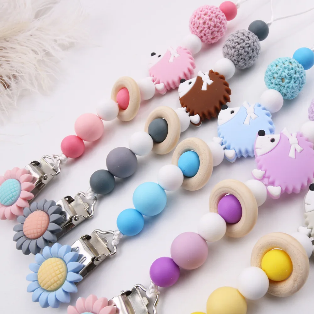 Pacifier Chain Pacifier Clip Pacifier Accessories Baby Pacifier Clip Chain Food Grade Hedgehog Silicone Beads Infant Pacifier Holder Nipple Chain Gift