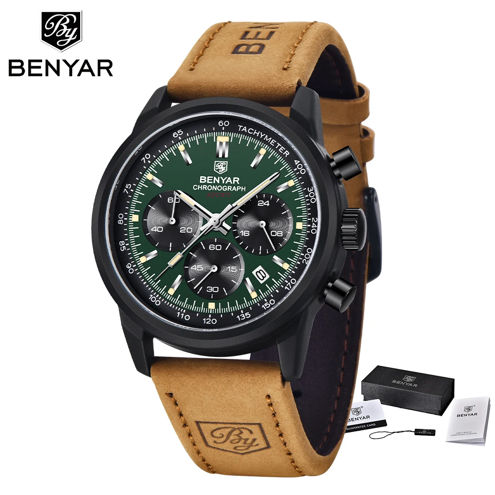 

BENYAR Top Brand Men Quartz Watch 42MM Fashion Chronograph Military WristWatch 30Bar Waterproof Men Clock Reloj Hombre