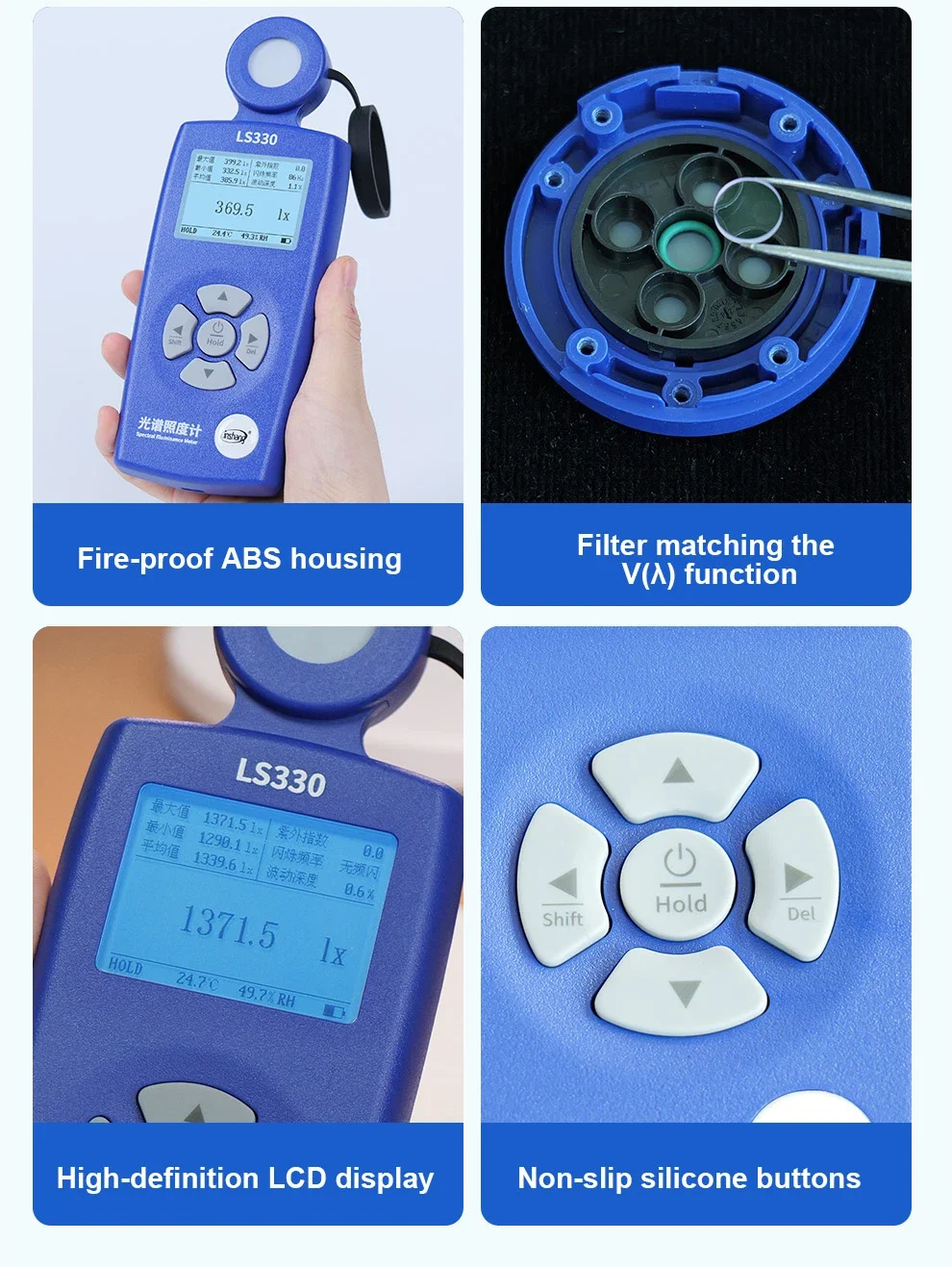 LS330 Spectral Illuminance Meter Luxometer Light Meter Digital CCT UVI CRI Ra Lx