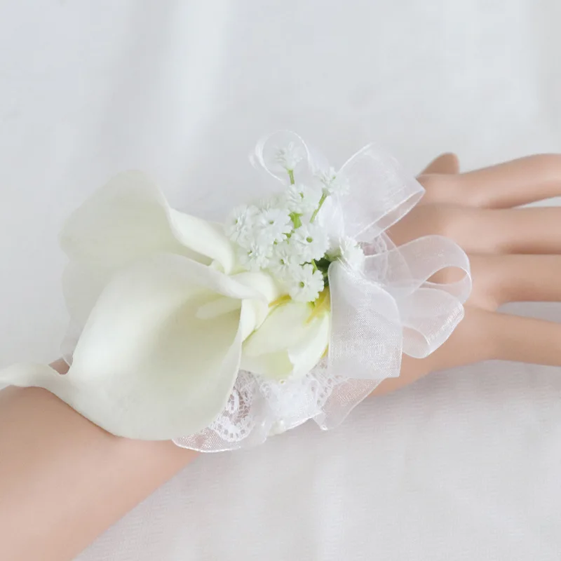 Wedding accessories bridegroom bride corsage bridesmaid sisters wrist flower banquet boudoir hand flower imitation calla lily - 6