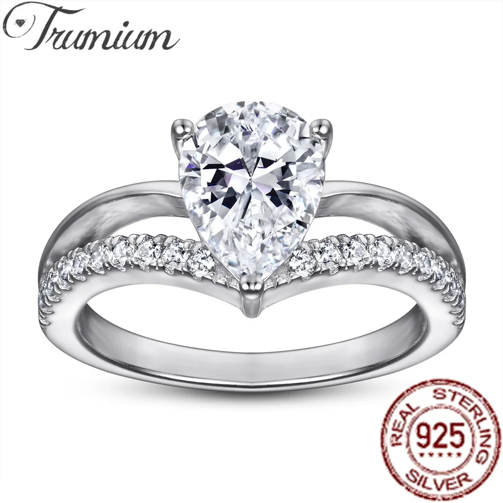 

Trumium New 1.25ct Water Drop 5A Zircon Rings for Women Niche S925 Sterling Silver Simulated Diamond Engagement Wedding Bands