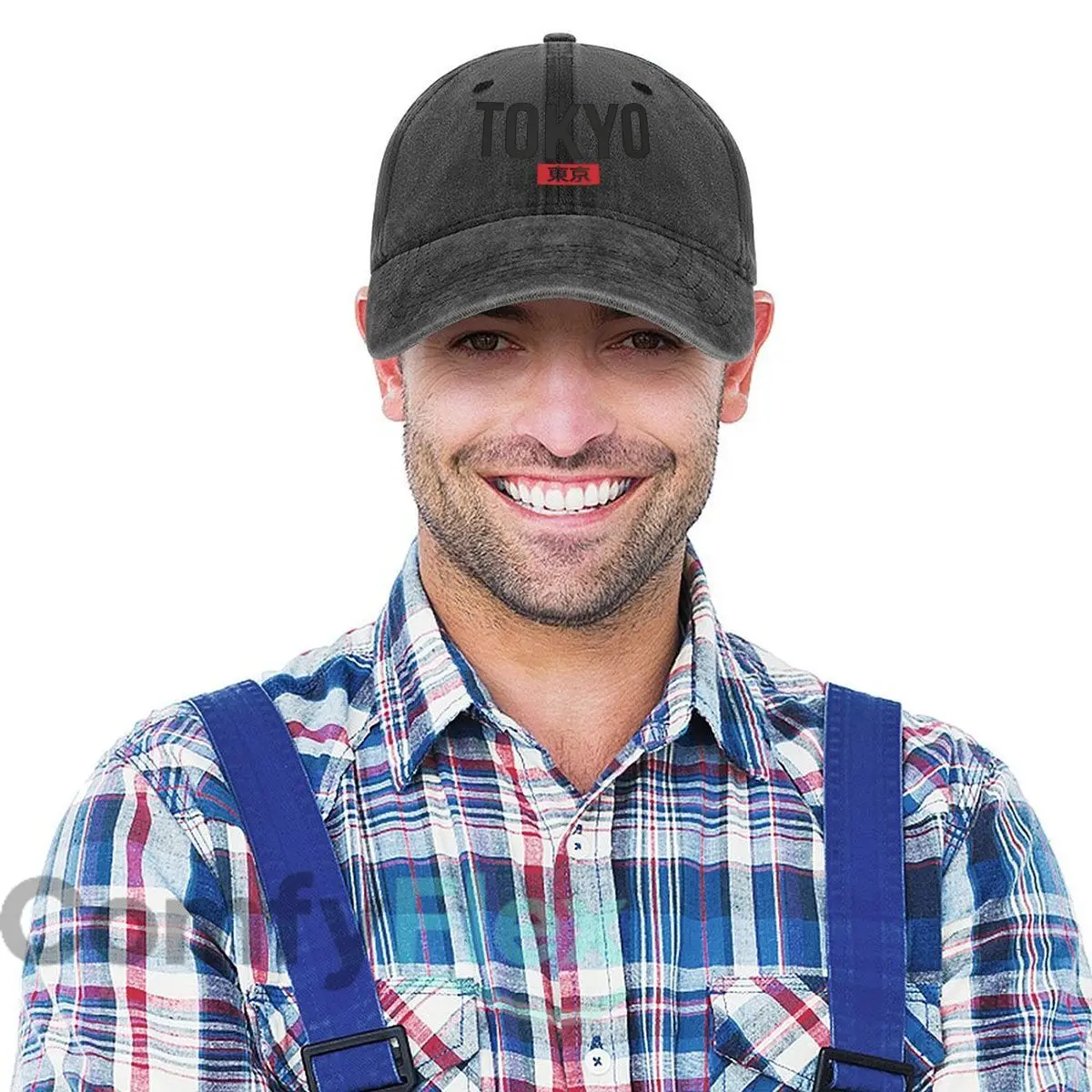 Tokyo Text Design Distressed Washed Baseball Cap - Unisex Sun Hat