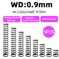 Premium Quality Compression Springs - Set of 5, Wire Diameter 0.9mm, Steel Pressure Springs, Various Sizes Available - 50mm
