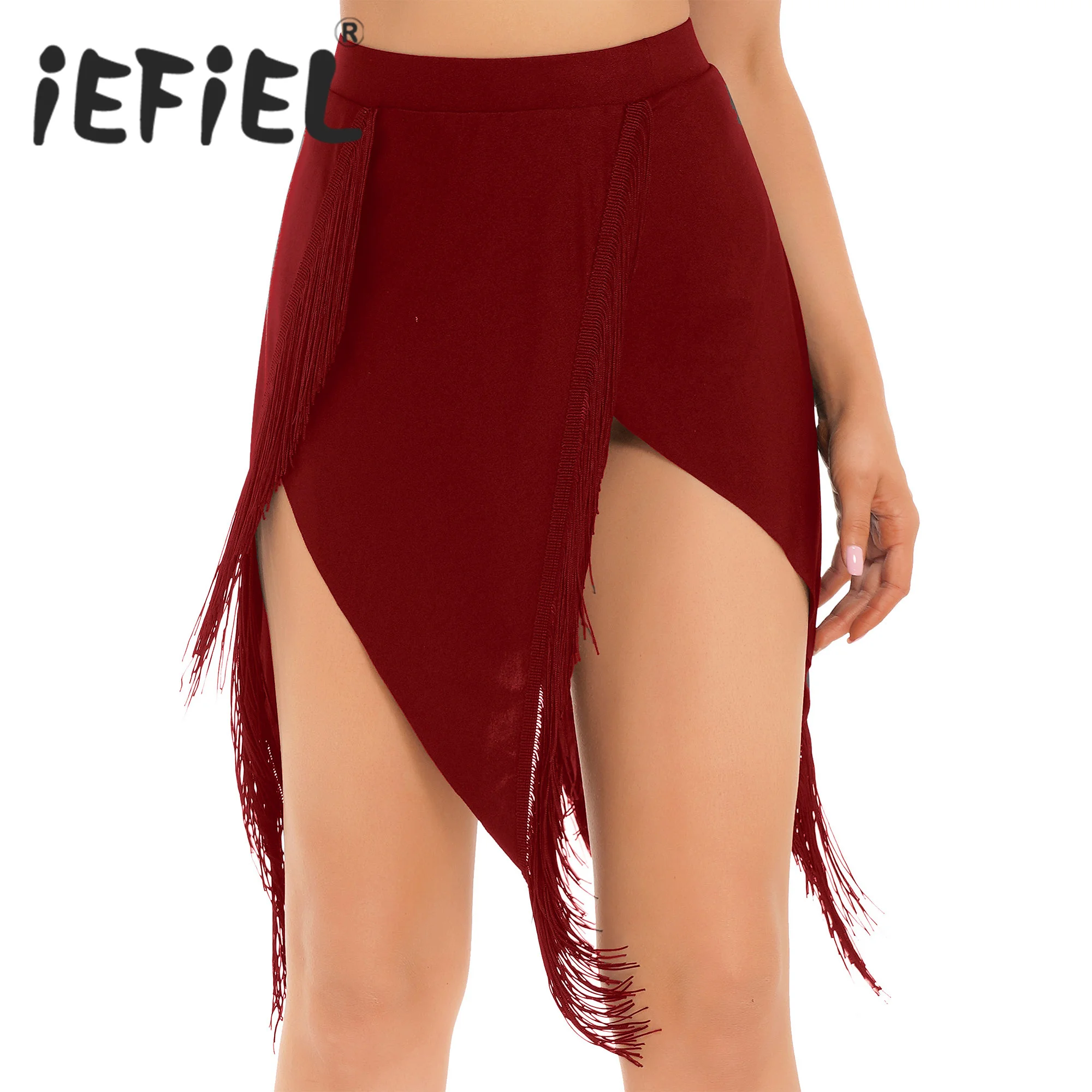 

Женская юбка с бахромой и разрезом для латиноамериканских танцев