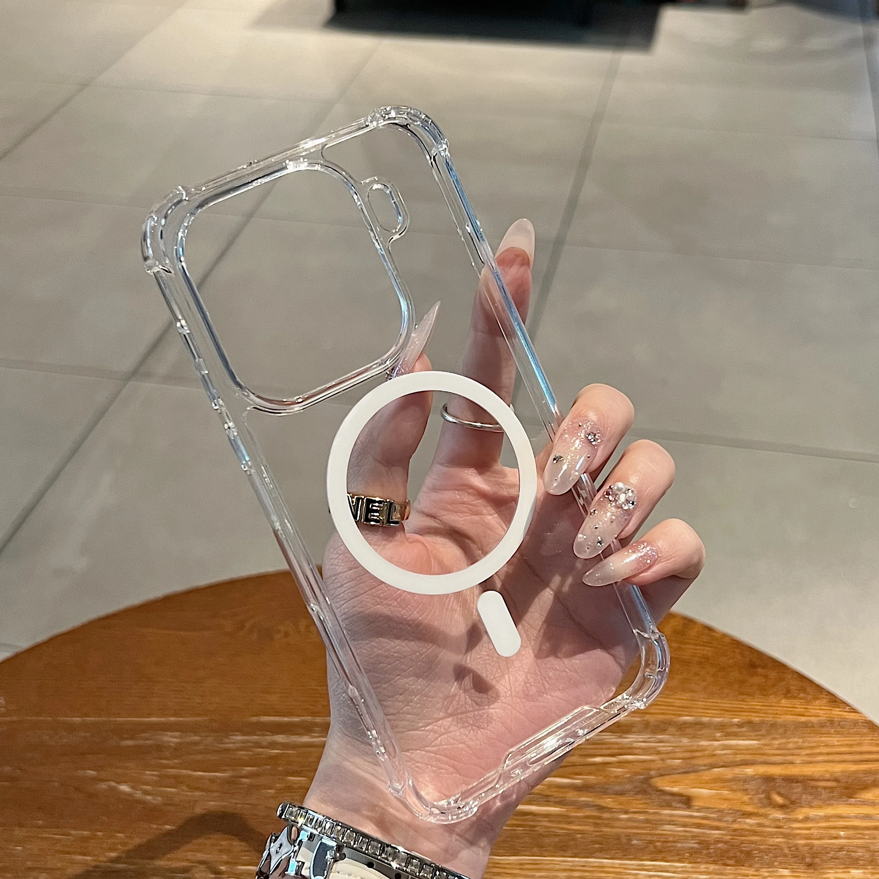 Clear Shockproof Armor Case with Magnetic Wireless Charging – Silicone and Hard Acrylic Cover