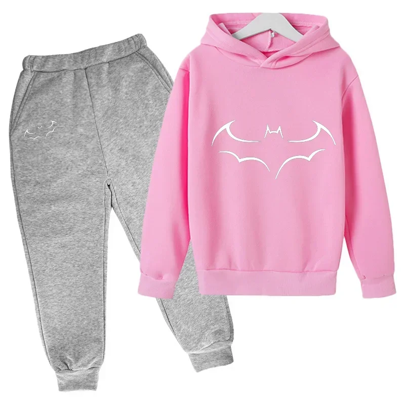thumbnail image 1 of Sudadera con capucha y pantalones para niños de primavera y otoño, 2 piezas, traje con estampado de murciélago, sudadera deportiva de 2 a 12 años, ropa para niños y niñas, chándal informal, 1 of 5