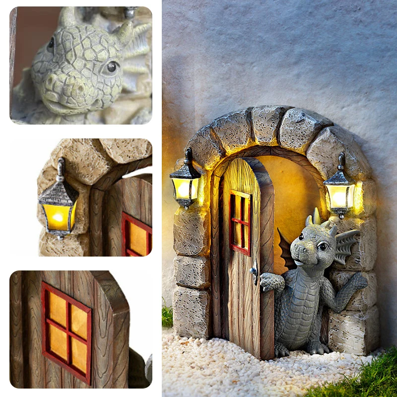 

Resin Dragon Statue Cute Little Dragon Dinosaur Reading Book Sculpture Figure Ornaments Home Outdoor Garden Wall Decoration