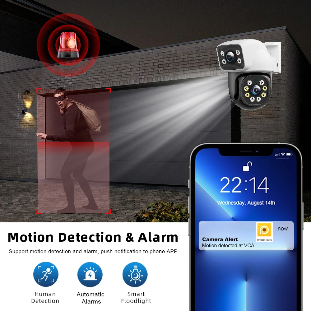 4K Dual Lens Wifi PTZ Camera 8MP Dual Screen Security Cameras Outdoor Color Night Vision Auto Tracking Surveillance IPC360 Home 5