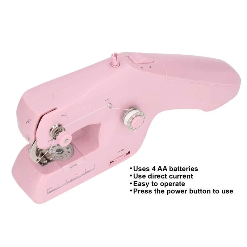 Sewing Machine Household Mini Handheld Portable Electric Two-wire Sewing Machine Pink White 5