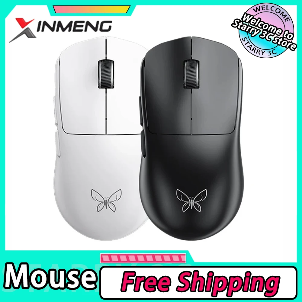 

Беспроводная мышь XINMENG Butterfly PAW3395, сенсорная игровая мышь с тремя режимами, вес колебаний 48 г, 600 мАч, эргономичная компьютерная геймерская мышь для офиса и Mac