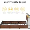Bed Frame with Storage Headboard and 4 Drawers Bed Frame Size with Charging Station LED Lights Metal Platform Non-Sl 4