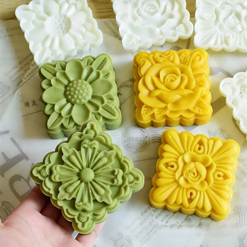 C63B Mooncake Stamps Flowers Shaped Moon Cake Mold Set Festival DIY