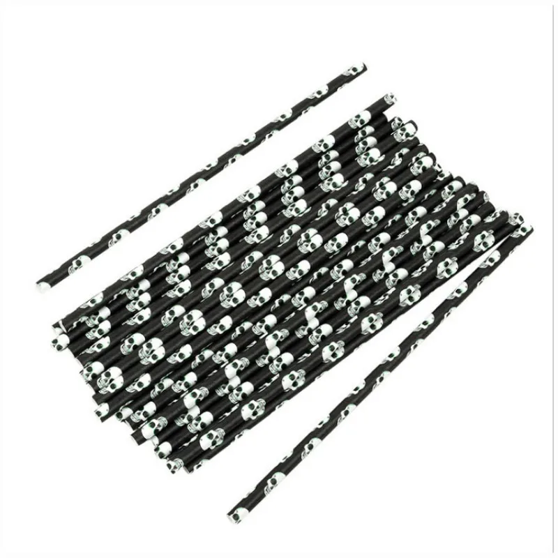 50/100 Pcs Halloween disposable paper straw Bat Pumpkin Straw for Halloween