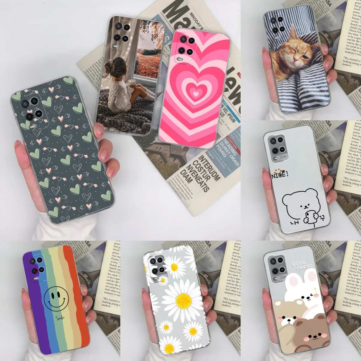 Custodie Per Oppo A54 4G A54 5G Colorful Love Heart Cover Posteriore Trasparente Antiurto Per Oppo A 54 4G Oppo A 54 5G Funda