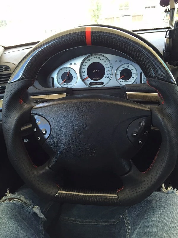 

For Mercedes-Benz E55 E320 G Carbon Fiber Perforated Leather Steering Wheel NO Paddle Space