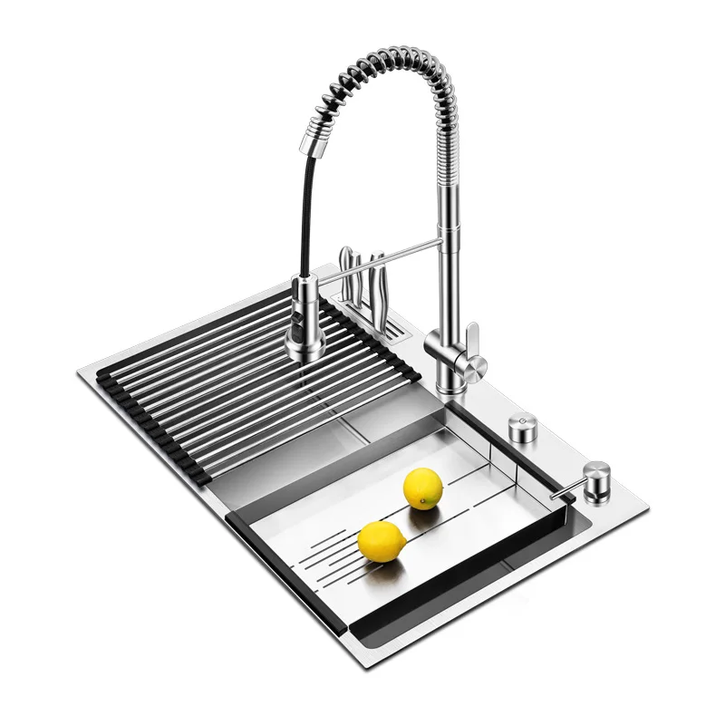 ASRAS 7648T 304 Stainless Steel Single Sink, Panel Thickness 4mm, Depth 220mm, Equipped With All Stainless Steel Spring Faucet