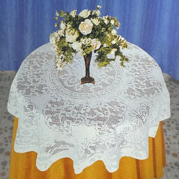 Tovaglia rotonda in tessuto bianco con bouquet ricamato artistico, adatta per asciugamano copri lampada da tavolo, rimozione polvere durevole 1