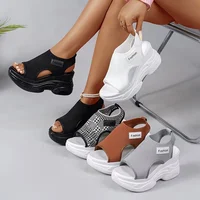 Sandales compensées respirantes pour femmes, style coréen, à bout ouvert, en maille tricotée, pour l'été 1