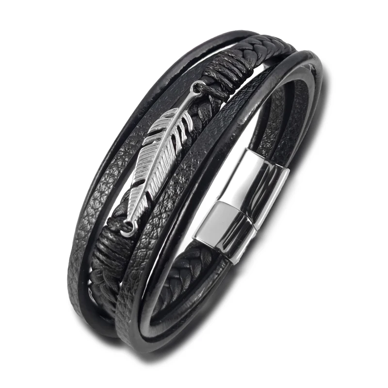 Multi-layer Leather Combination Maple Leaf Accessories Men's Stainless Steel Leather Bracelet Classic Gift leather bracelet leather bangle stainless steel bangle