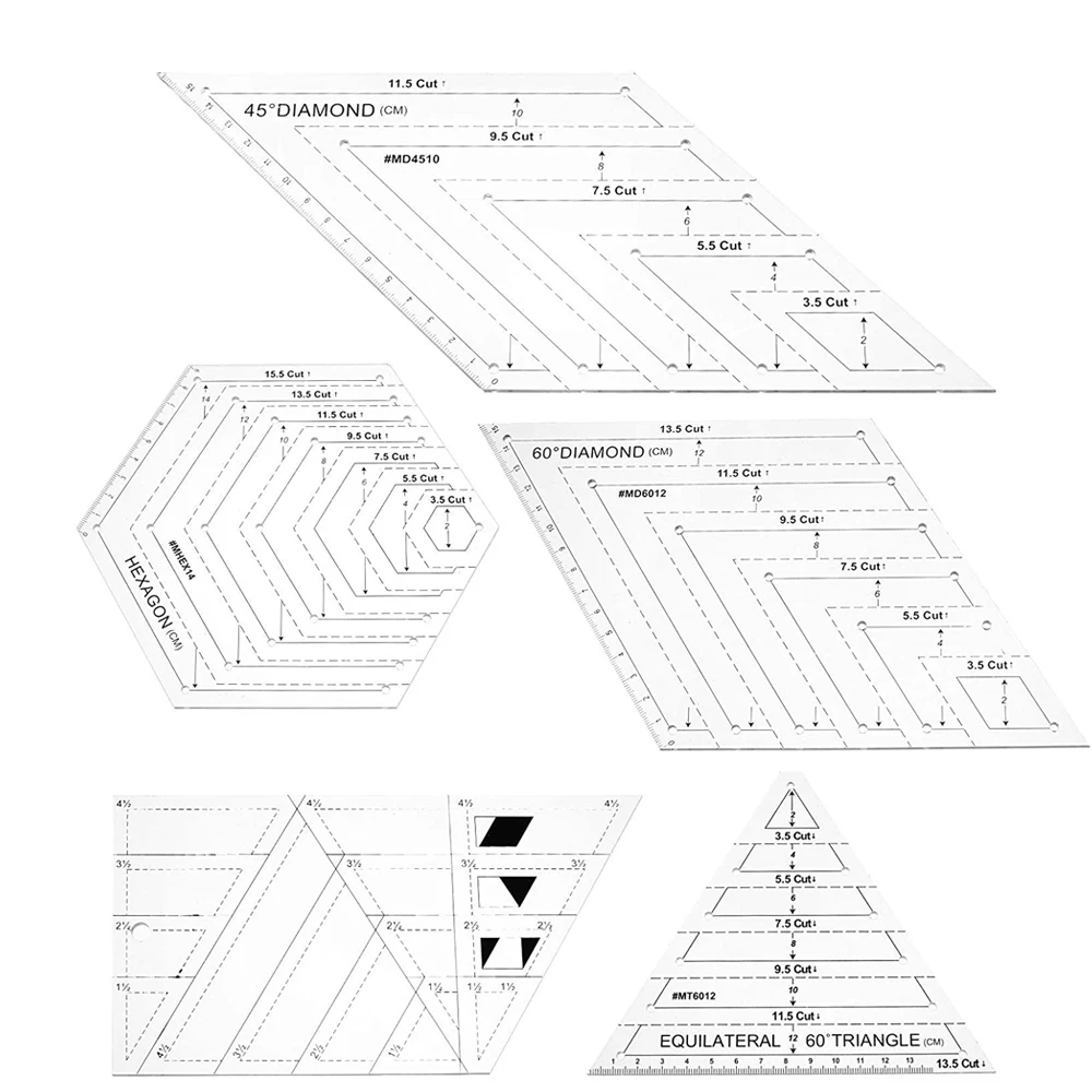 5PCS Drafting Triangles Square Patchwork Ruler Acrylic Quilting