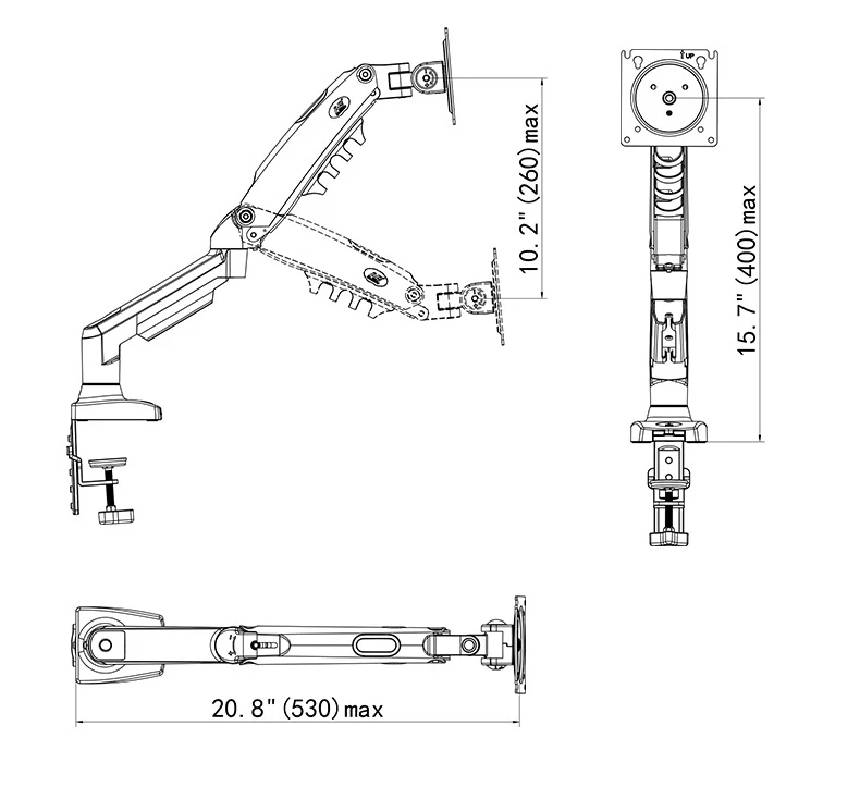 Spring Braço Longo, Full Motion Tilt Clamp,