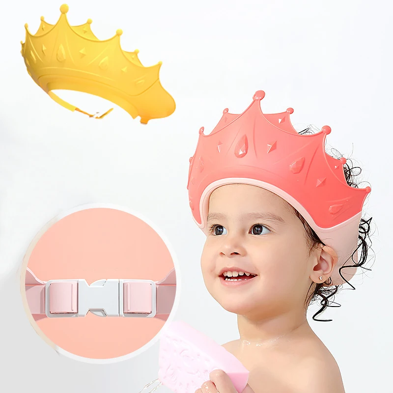 Adjustable Baby Shower Shampoo Cap Crown Shape Wash Hair Shield Hat for