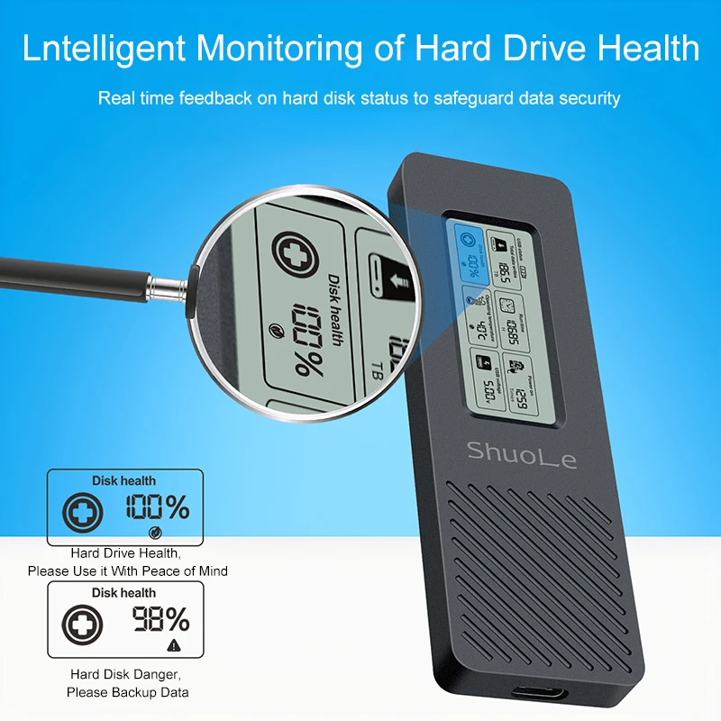 External Hard Drive Box UTHAI M.2 Hard Drive Box NVME/NGFF Dual Protocol Solid State Mobile Hard Drive Box Intelligent Digital Display Monitoring
