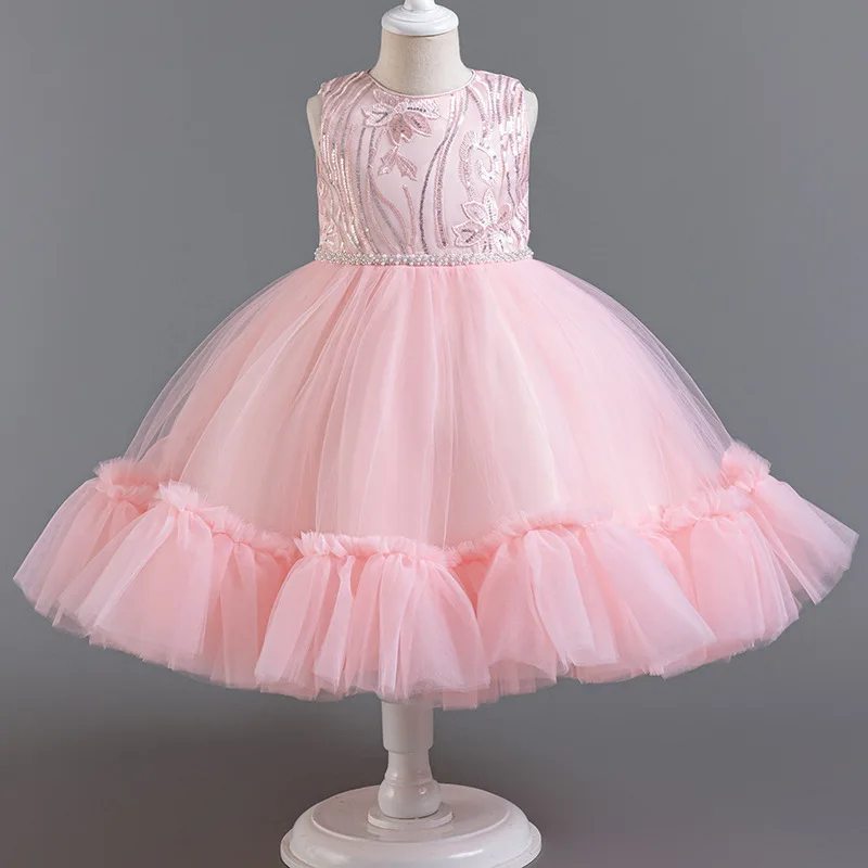 

2024 Children Sleeveless Girls Party Dresses Tulle tutu Ball Gown Sequin Dress for Elegant Girl High Quality Sweet Kids Vestidos