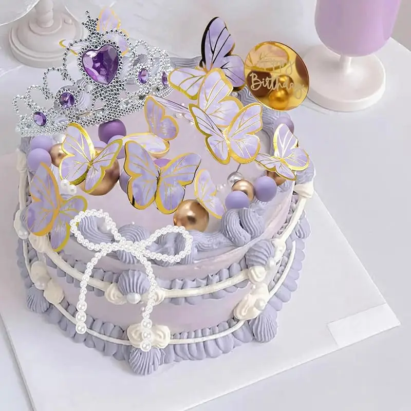 10PCS Purple Butterfly Cake Topper Cake Decorating Supplies for Wedding Baby Shower Themed Party