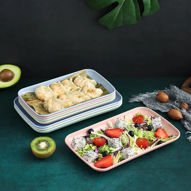 Creative Wheat Straw Rectangular Plate Dessert Sushi Pasta Plate Dishes Dinner Healthy Tableware Kitchen Cooking Utensils dining dish