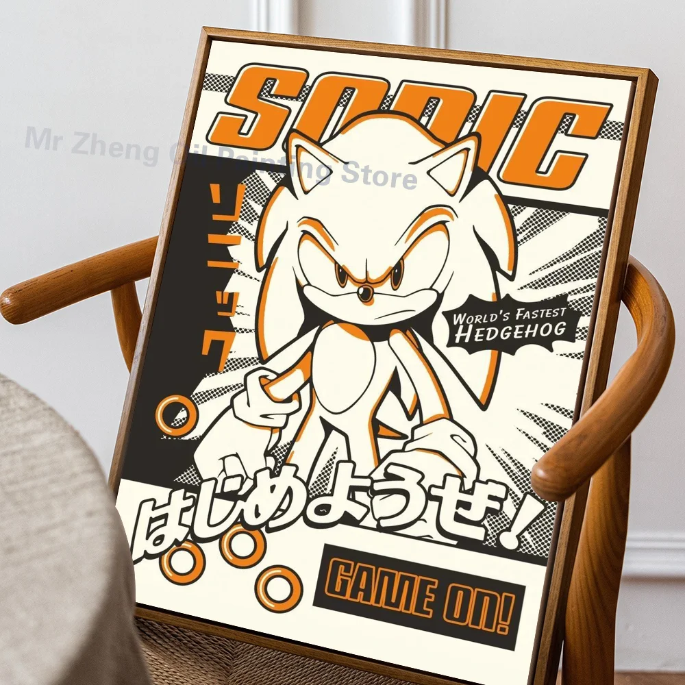 thumbnail image 1 of Pegatinas de papel autoadhesivas de dibujos animados de Sonics, videojuegos de anime clásicos, impermeables, para decoración de pared de cafeterías, bares y habitaciones, 1 of 5