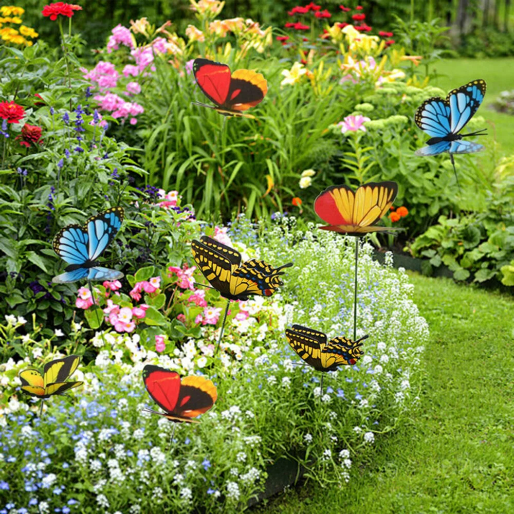 Ornament Crafts 50/10Pcs 3D Simulation Butterflies Garden Yard Planters Colorful Dragonfly Stakes Outdoor Butterfly Stakes Decor Flower Pots resin wedding buttons,dragonfly figurine
