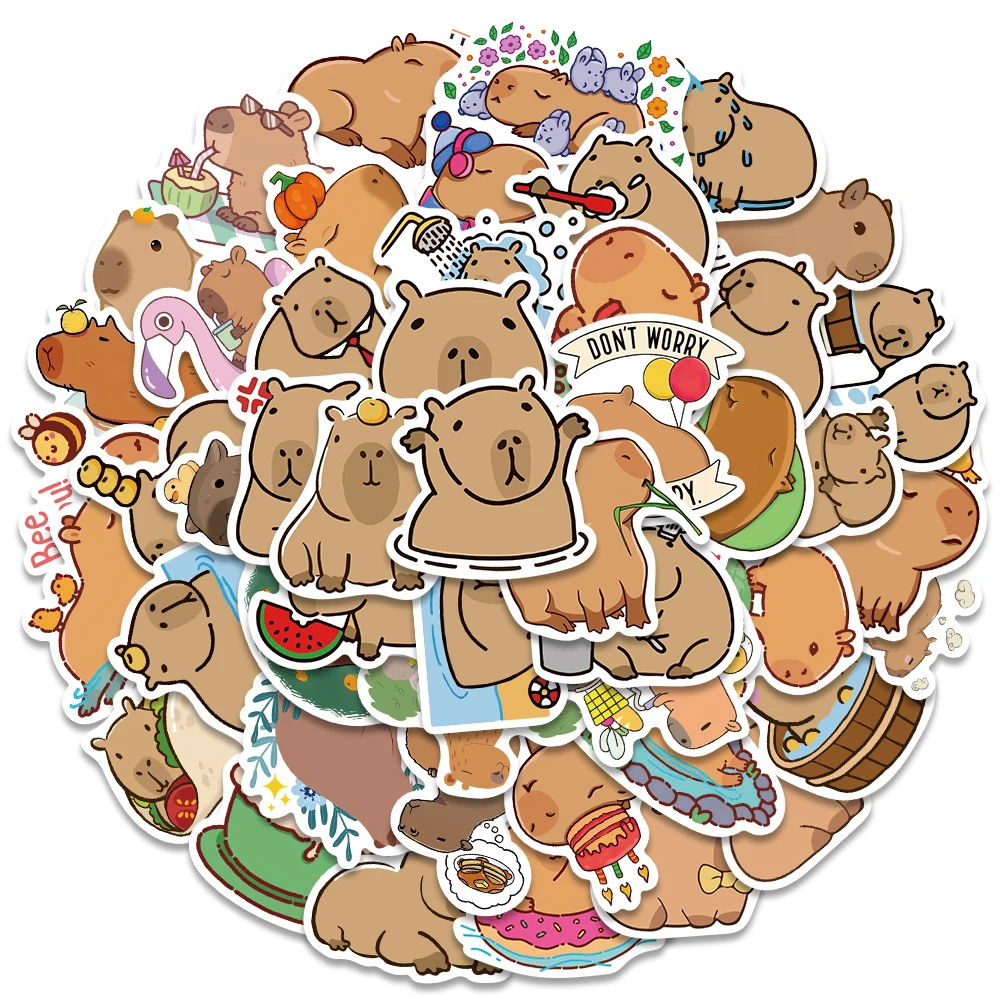 Cartoon Stickers 10/50PCS Plump Capybara Cartoon Cute Brown Animals Stickers Scrapbook Laptop Phone Luggage Diary Car Motorcycle Sticker Kid Toy