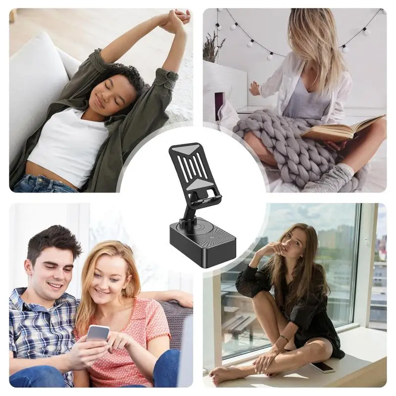 Phone Stand With Speaker 3 In 1 Mobile Phone HolderBluetooth-Compatible Speaker Adjustable Portable Holder For Home And Outdoor