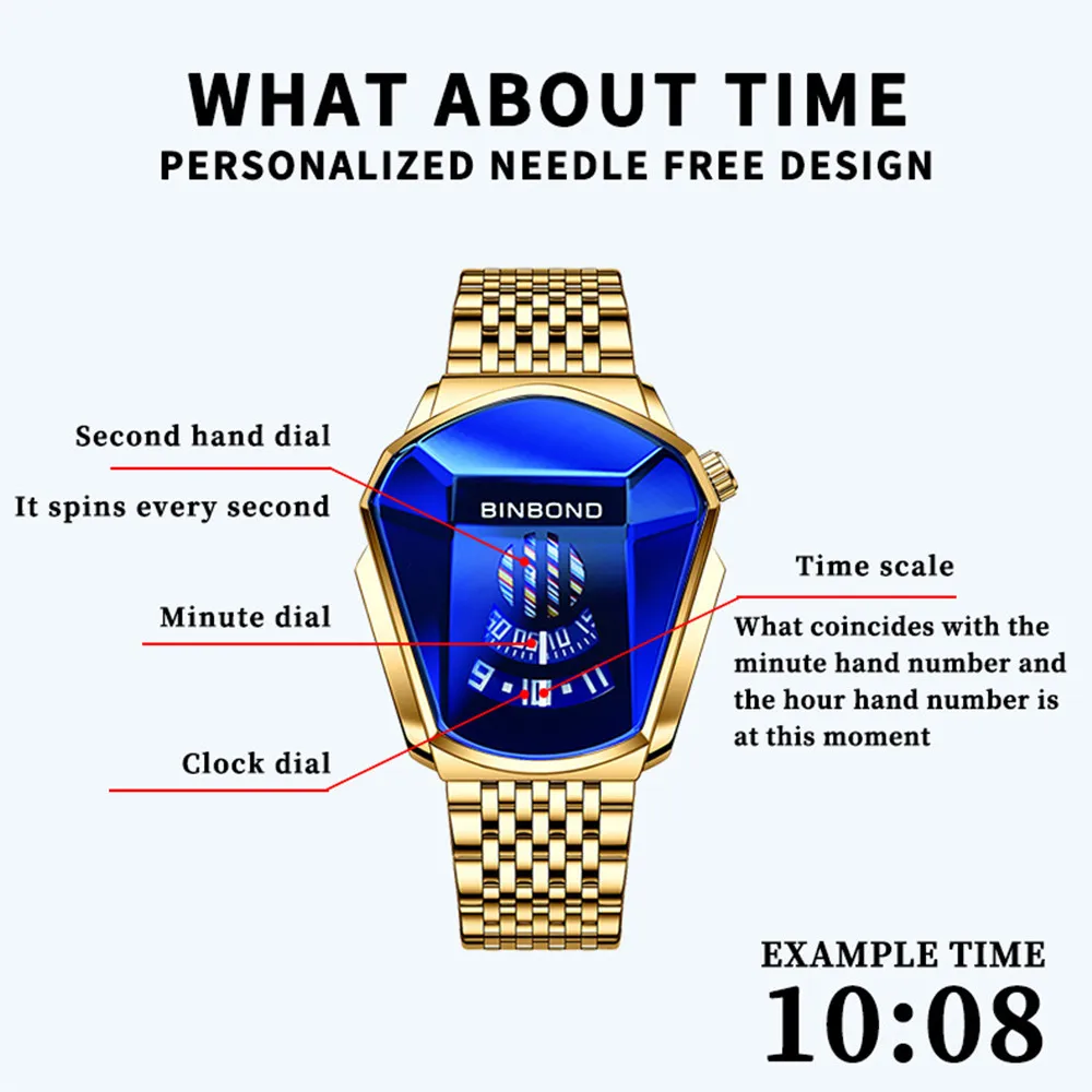 BINBOND Men's Stylish Luminous Quartz Watch with Steel Mesh Band and Touch Screen