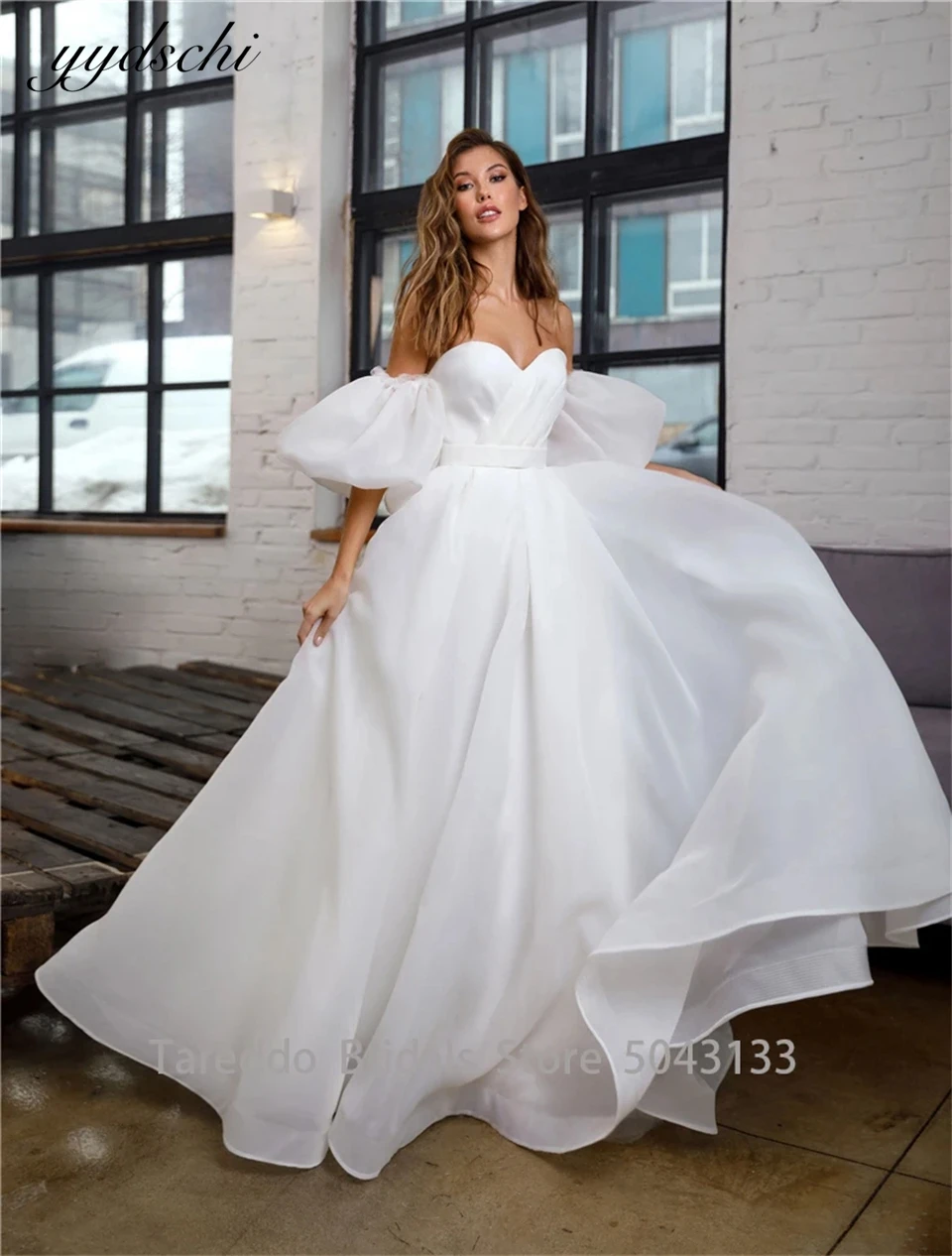 

Elegant Sweetheart Neck Chiffon Detachable Puff Sleeve 2024 Wedding Dresses For Woman Sweep Train Bridal Gowns Vestidos De Novia