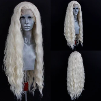Platinum Blonde Wave Wig Synthetic Lace Front Wigs For Women Long Natural Wave Lace Hair White Black Pink Wig Loose Curl Cosplay 1