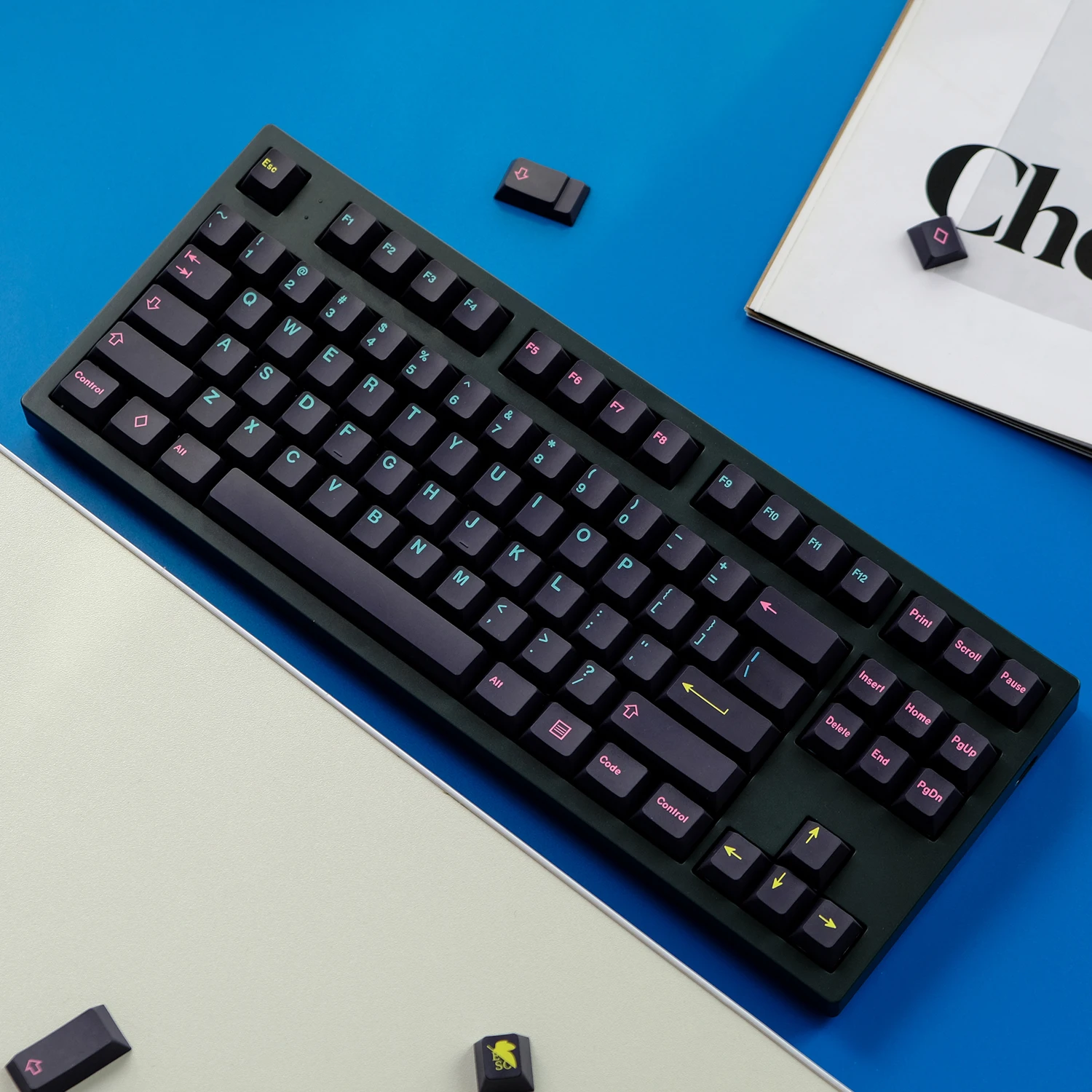 Gmk Miami Night Keycaps Pbt Sublimação Dye Cherry Profile Key Caps 1.75u Shift 2u para 64 68 84 Layout 135 Chaves Set - Imagem 4