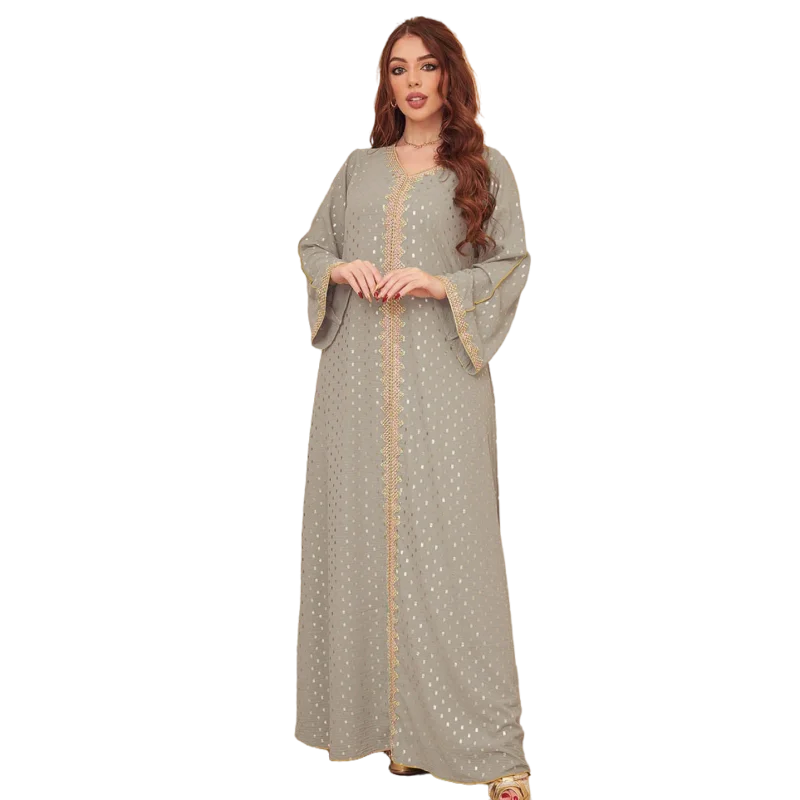A Lin New Bronzing Decals Türkiye Dubai Morocco Arabic Eid Fashion Elegant Festival Abaya Islam Kaftan Muslim Woman Dress Khimar
