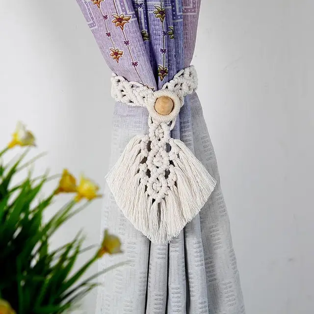 Makrame Függönyszíj Kézzel Szőtt Bohém Függöny Nyakkendő Kötél Dekoráció Kreatív Kiegészítők - Image 4