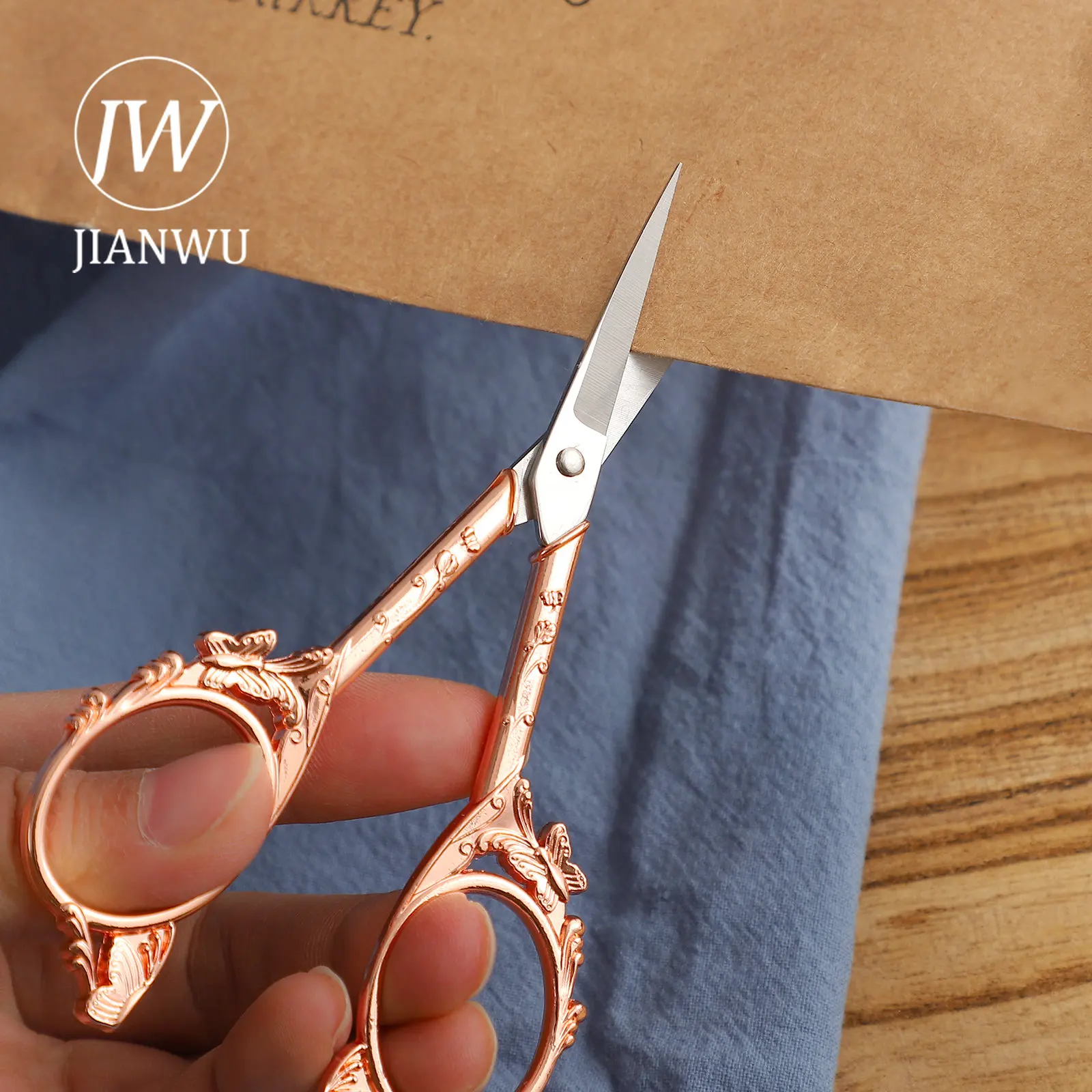 JIANWU-나비 패턴 모양 빈티지 스테인레스 스틸 가위 1 개, 크리에이티브 수동 절단 문구, 학생 용품, 1 개