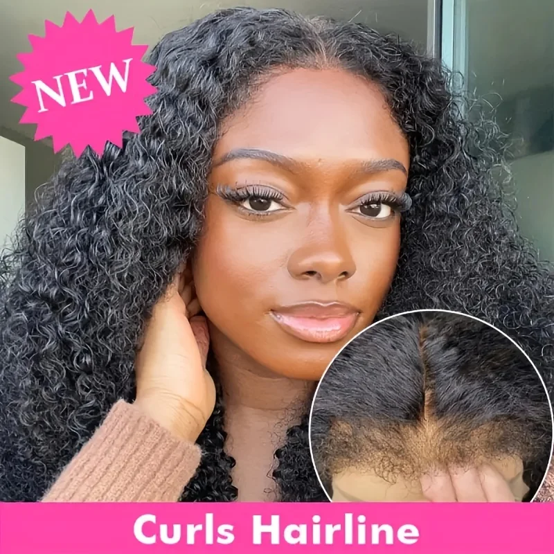 

Afro Kinky Curly Edges Hairline 13x6 Lace Front Wigs with 4C Curly Baby Hair Pre Plucked Water Wave Lace Frontal Wig 180% Densit