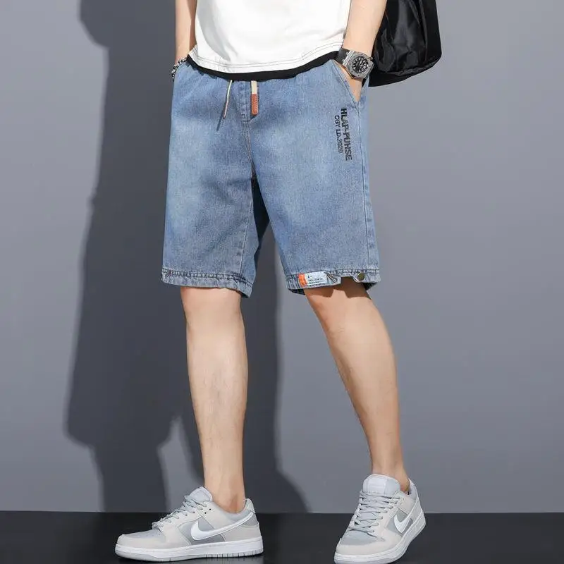 Summer Men's Thin Denim Shorts Fashion Beach Loose Fitting Casual Handsome Cropped Pants Versatile Straight Leg Capris