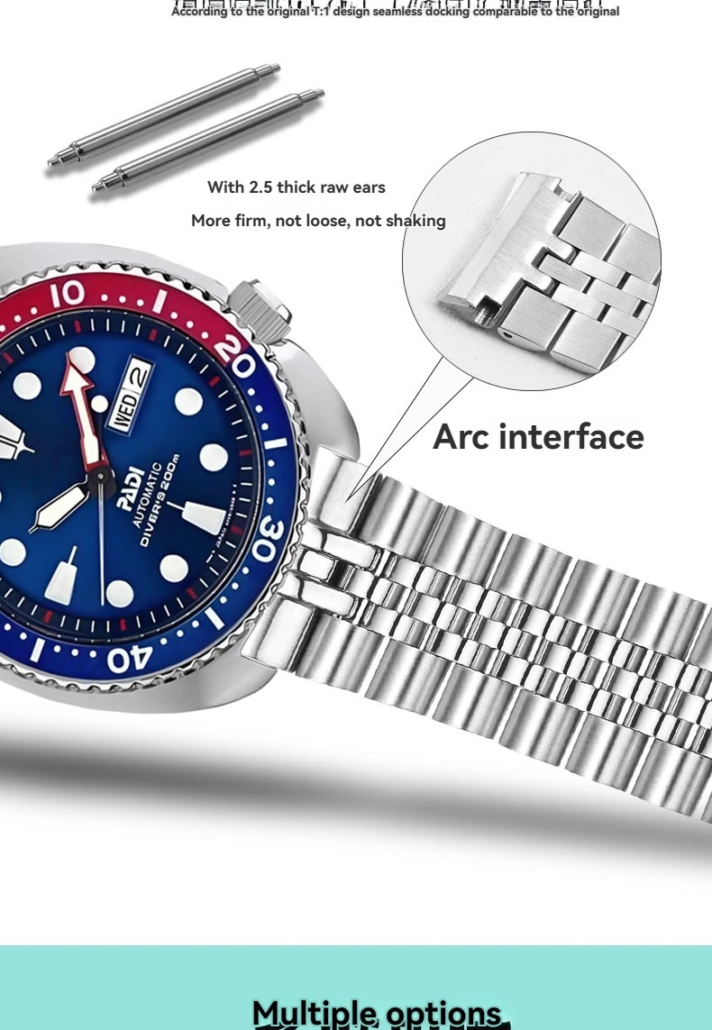 For Seiko PROSPEX series PADI abalone watch SRPE99K1 SRPE07K1 SRPK01K1 arc mouth stainless steel watch with metal bracelet 22mm
