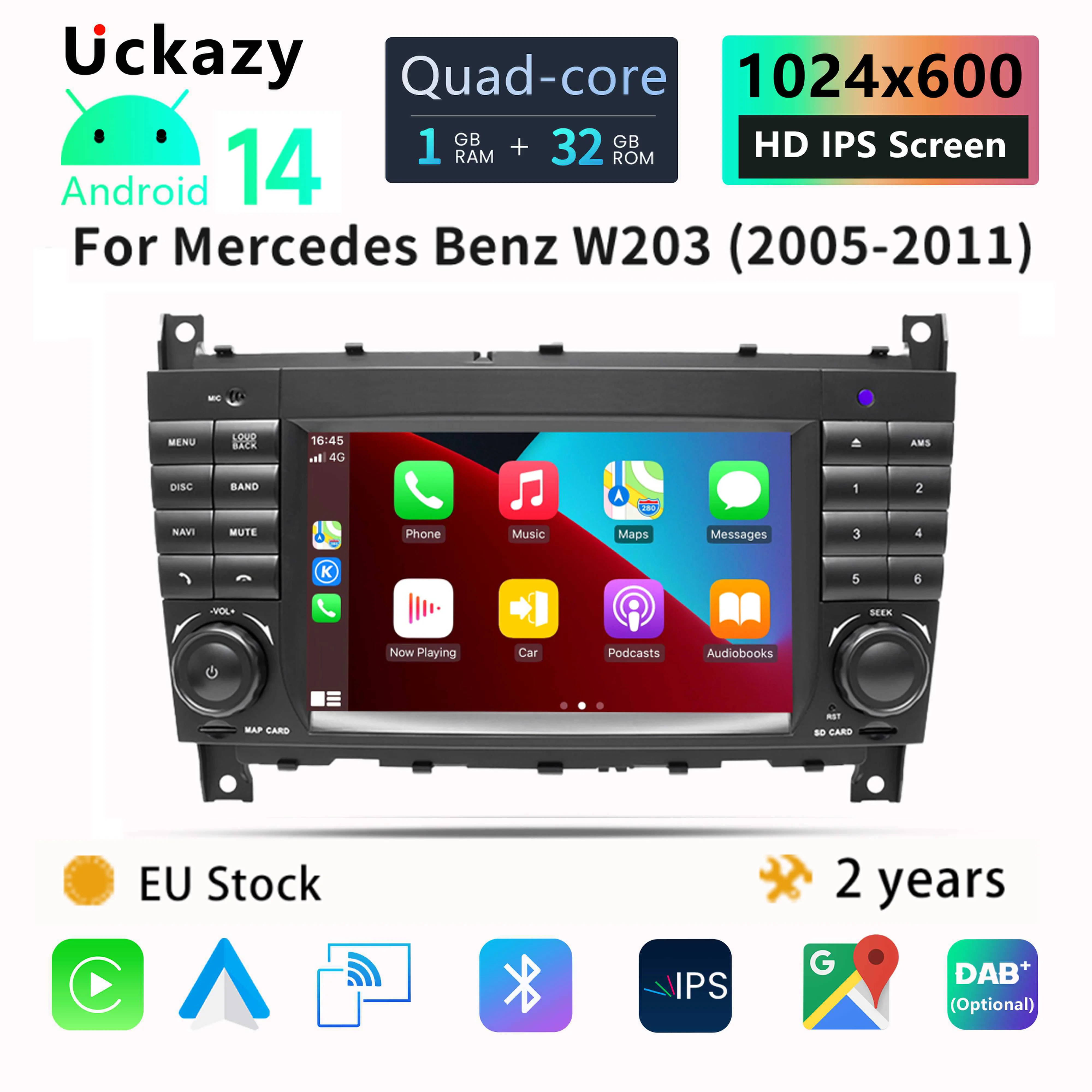 AutoRadio 2 Din Car Stereo Android 14 For W203 Mercedes Benz Vito W639 ...