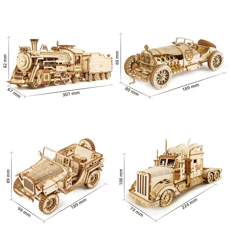 DIY Manual Assembly Model Car Wooden Retro Bus 3D Puzzle Camper Van Children Boy Girl Gift Educational Toys Home Decoration 2