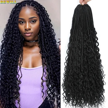 Goddess Box Braids Crochet Hair 14 18 24 Inch Bohemian Hippie Box Braids With Curly Ends Synthetic Braiding Hair for Black Women 1