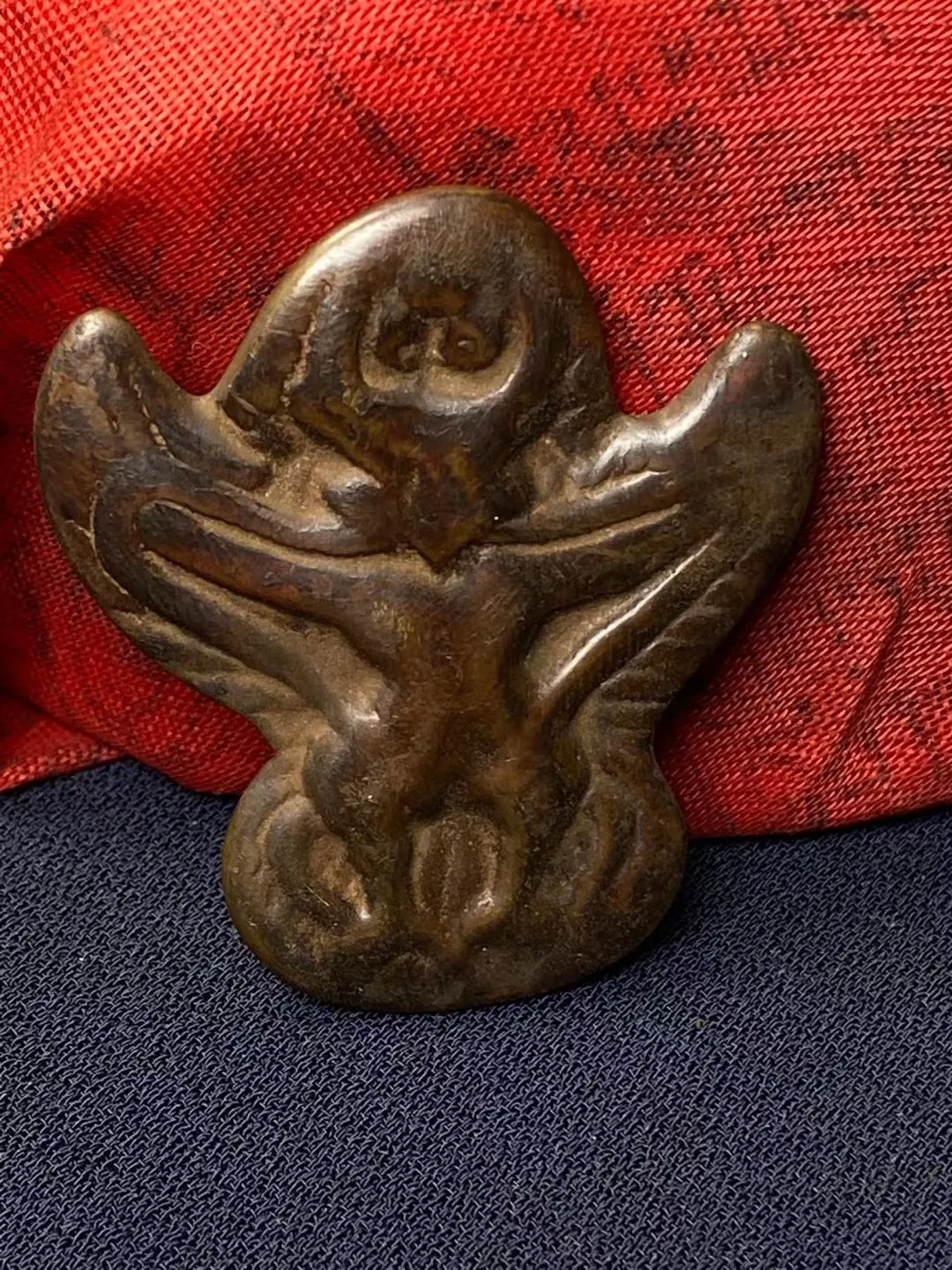 

2" Tibetan Temple Collection Old Bronze Roc Golden winged Bird Buddha card Amulet Dharma Town House Exorcism