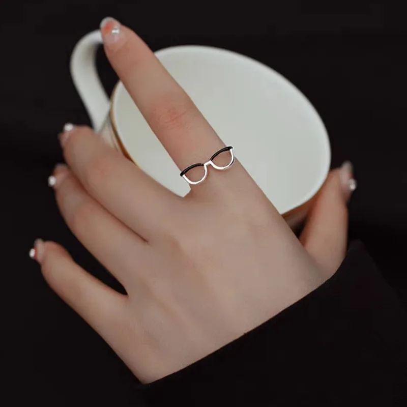 Creative Glasses Ring Funny Statement Adjustable Couple Rings for Men Women Y2k Kawaii Cute Finger Ring Friendship Jewelry Gifts